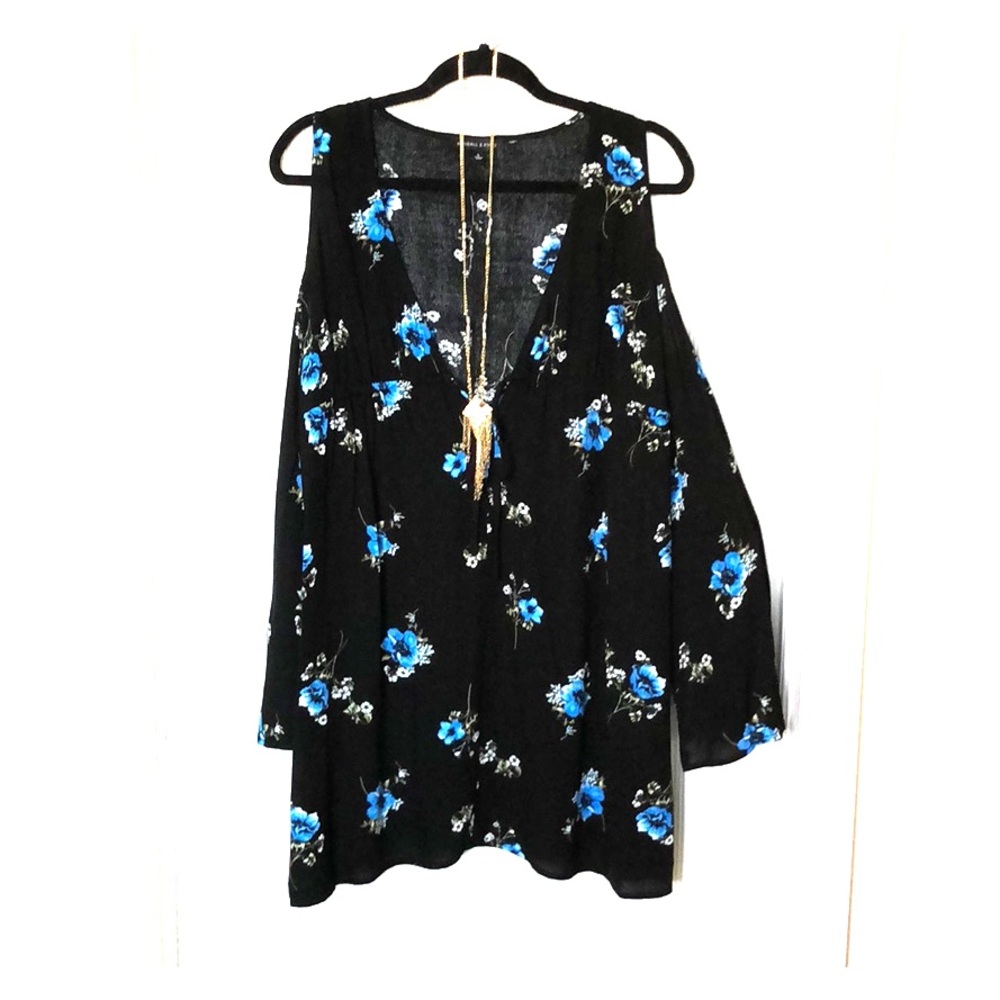 Black dress with blue floral print